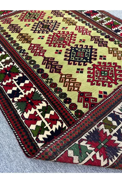 El Dokuma 130x210 Yeşil Kırmızı %100 Yün Kök Boya Halı ! - 5