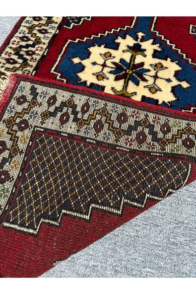 El Dokuma Yahyalı Sıfır Yolluk 75x270 Lacivert Kırmızı %100 Yün Kalın Kök Boya Yolluk - Resim 6