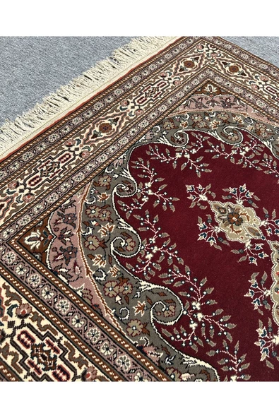 El Dokuma Sıfır Bünyan Halısı 118x180 Kırmızı Krem Yeşil %100 Yün Kök Boya - Resim 6