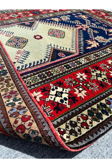 El Dokuma Büyük Seccade Namazlık 135x208 Su Yeşili Lacivert %100 Yün ! - 6