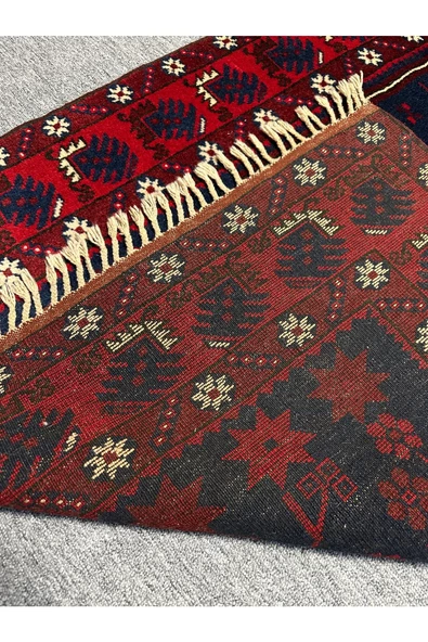 EL DOKUMA HALI YAĞCIBEDİR 110X200 KIRMIZI LACİVERT %100 YÜN KÖK BOYA - Resim 6