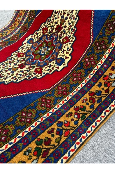 El Dokuma Taşpınar Halısı 115x210 Kırmızı Lacivert %100 Yün Halı ! - 7