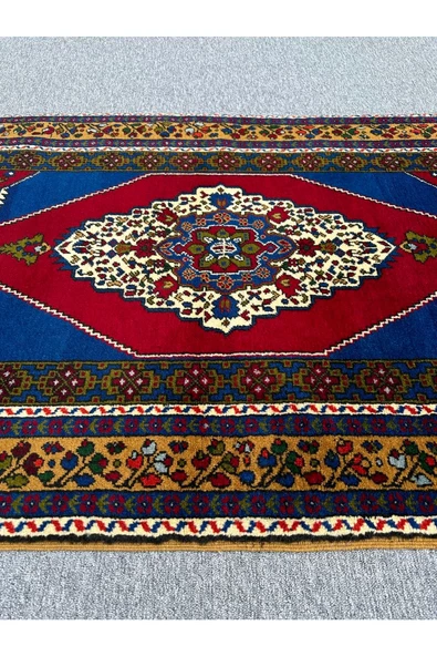 El Dokuma Taşpınar Halısı 115x210 Kırmızı Lacivert %100 Yün Halı ! - 6
