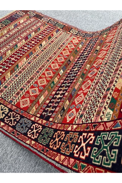 El Dokuması Iran Kilimi 126x200 Renkli Motifli %100 Yün Kilim ! - Resim 6