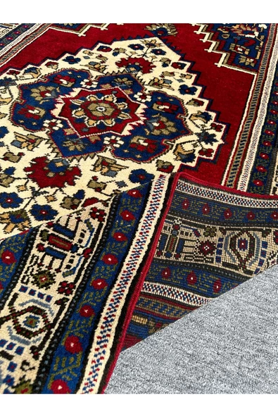 EL DOKUMA KALIN TAŞPINAR HALISI 132X215 LACİVERT KIRMIZI %100 YÜN KÖK BOYA HALI - Resim 5