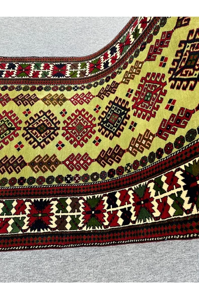 El Dokuma 130x210 Yeşil Kırmızı %100 Yün Kök Boya Halı ! - 6