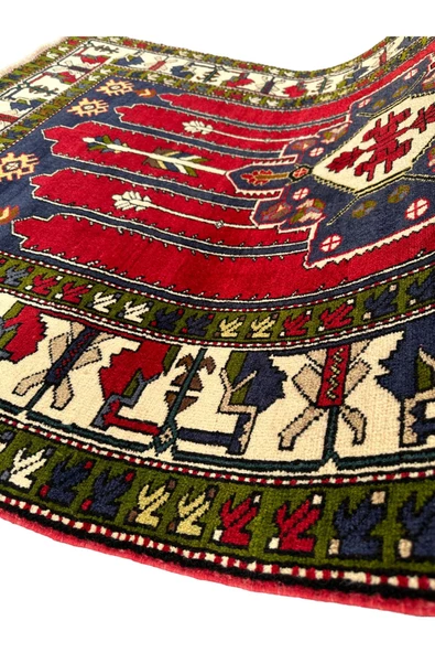 El Dokuma Sıfır Kazak Halısı 130x190 Kırmızı Yeşil %100 Yün Halı ! - 7