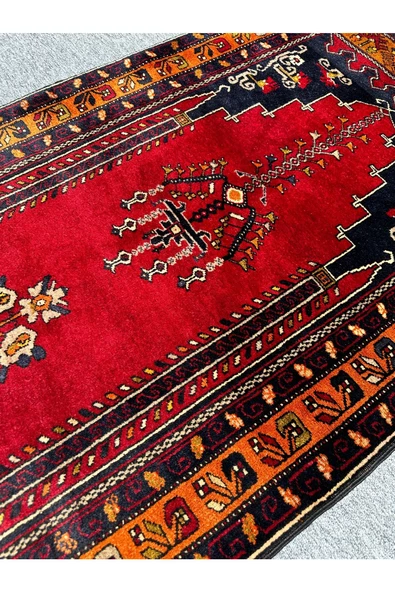 El Dokuma Çamardı Halısı 100x185 Kök Boya %100 Yün Namazlık - Resim 3