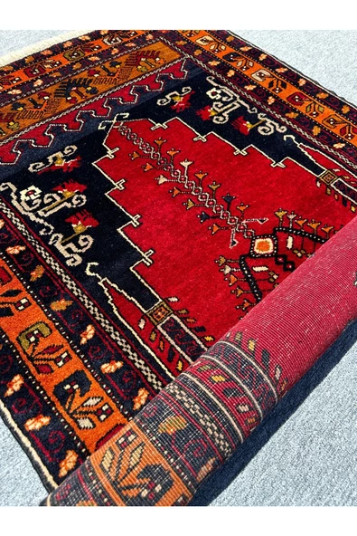 El Dokuma Çamardı Halısı 100x185 Kök Boya %100 Yün Namazlık - Resim 6