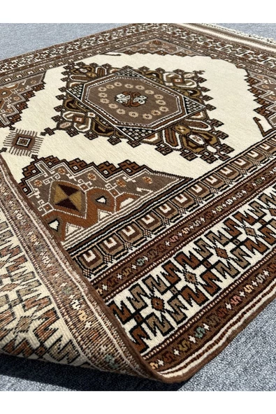 El Dokuma Çanakkale Halısı 150x240 Krem Kahve 4 M2 %100 Yün Halı - Resim 5