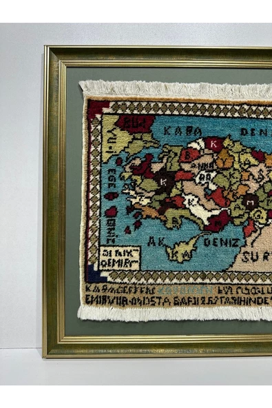 El Dokuma %100 Yün Türkiye Haritası Halısı 70x85 Çerçeve Tablo Duvar Halısı - Resim 4