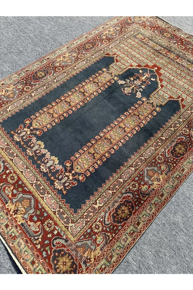 EL DOKUMA İRAN HALISI 141X216 BÜYÜK %100 YÜN MAVİ SECCADE NAMAZLIK ! - 2