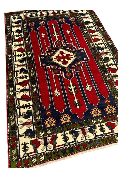 El Dokuma Sıfır Kazak Halısı 130x190 Kırmızı Yeşil %100 Yün Halı ! - 2