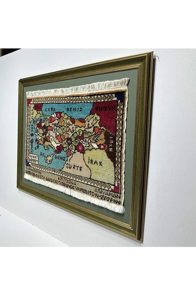 El Dokuma %100 Yün Türkiye Haritası Halısı 70x85 Çerçeve Tablo Duvar Halısı - Resim 3