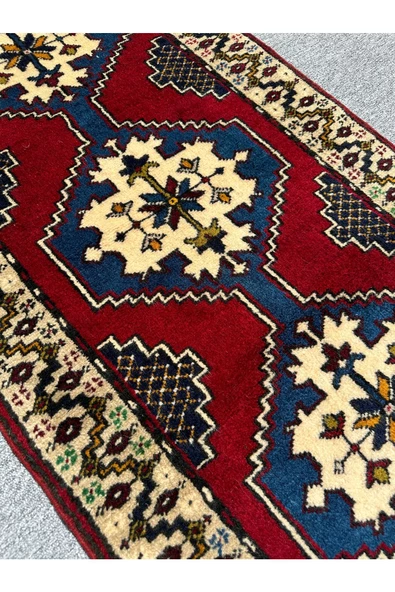 El Dokuma Yahyalı Sıfır Yolluk 75x270 Lacivert Kırmızı %100 Yün Kalın Kök Boya Yolluk - Resim 8