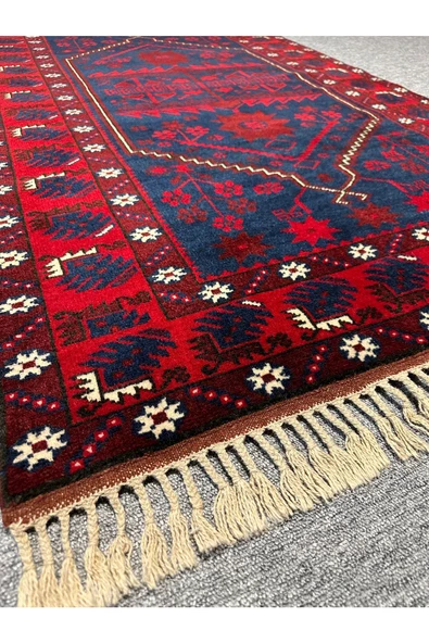 EL DOKUMA HALI YAĞCIBEDİR 110X200 KIRMIZI LACİVERT %100 YÜN KÖK BOYA - Resim 7