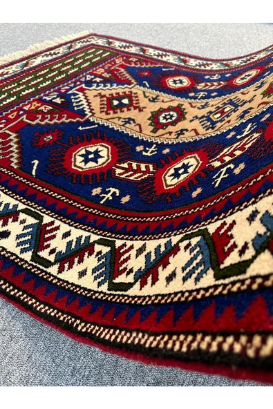 El Dokuma Deniz Çapası Desenli Kafkas Halı 142x200 Lacivert Kırmızı %100 Yün 3 M2 Halı ! - 6