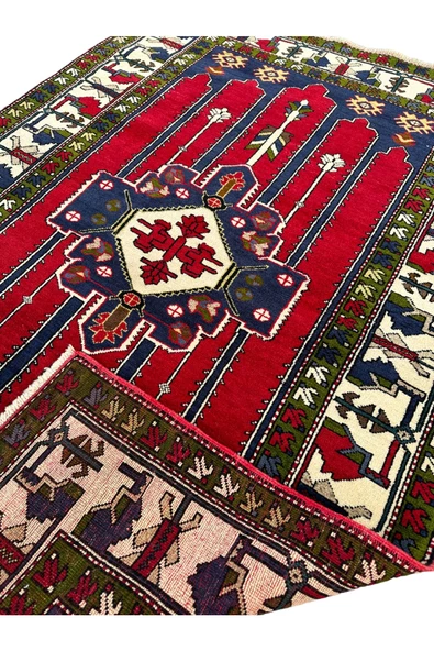 El Dokuma Sıfır Kazak Halısı 130x190 Kırmızı Yeşil %100 Yün Halı ! - 4