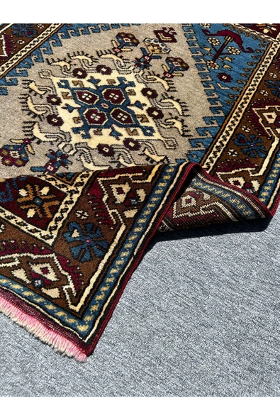 El Dokuma Sıfır Yahyalı Halısı 84x135 Turkuaz Gri %100 Yün Kök Boya Halı - 5