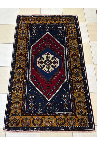 El Dokuma Yahyalı Halısı 90x155 Kırmızı Lacivert %100 Yün Kök Boya Halı ! ürün görseli