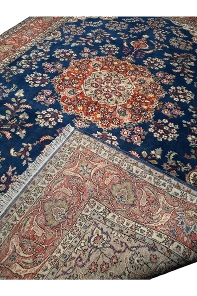 EL DOKUMA LADİK HALISI 215X300 LACİVERT TURUNCU %100 YÜN SALON HALISI - Resim 6