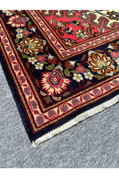 El Dokuma İran Kum Halısı 130x210 Lacivert Pembe Krem %100 Yün Sıfır İran Halısı - Resim 2