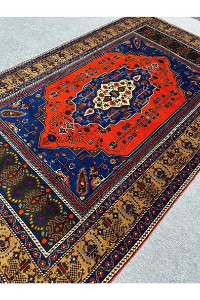 El Dokuma Sıfır Taşpınar Halısı 198x330 Kiremit Lacivert 6,5 M2 Salon Halısı - Resim 4