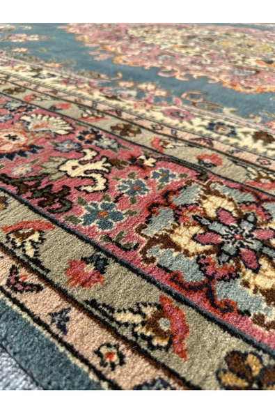 EL DOKUMA LADİK HALISI 207X315 TURKUAZ PEMBE 6,5 M2 SALON HALISI - Resim 5