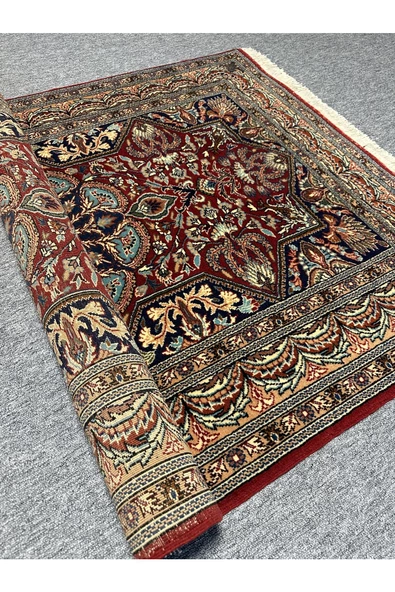 EL DOKUMA BÜNYAN HALISI 120X170 KIRMIZI GÖBEKLİ %100 YÜN TÜRK HALISI - Resim 3