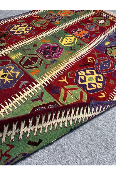 El Dokuması Kaş Barak Kilimi 146x263 Türk Motifleri Kök Boya Yörük Kilimi - Resim 4