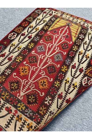 EL DOKUMA ANTİKA KİLİM SECCADE GÖMÜRGEN KİLİMİ 110X160 KIRMIZI SARI KÖK BOYA NAMAZLIK - 2