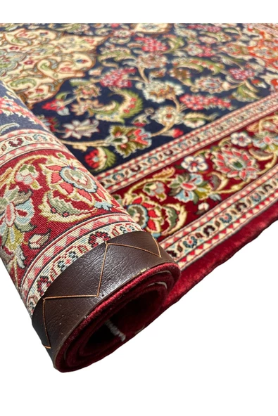 EL DOKUMA İRAN KUM HALISI 140X210 KIRMIZI LACİVERT %100 YÜN SIK DOKUMA HALI - Resim 8