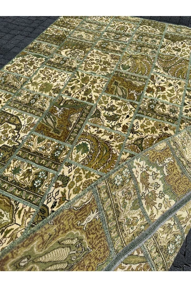 EL DOKUMA BÜNYAN HALISI PATCHWORK 185X260 YEŞİL %100 YÜN 5 M2 HALI ! - Resim 6