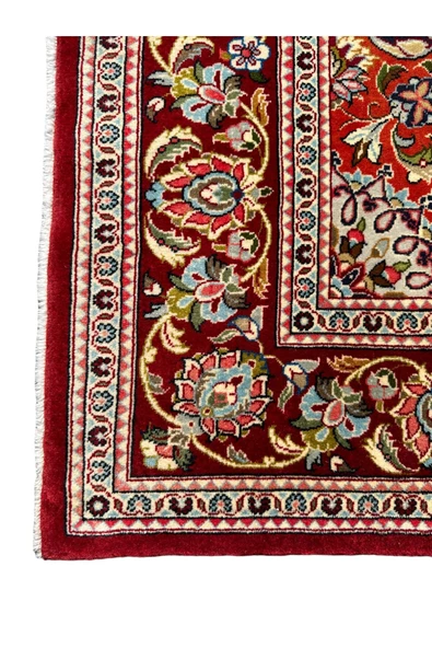 EL DOKUMA İRAN KUM HALISI 140X210 KIRMIZI LACİVERT %100 YÜN SIK DOKUMA HALI - Resim 6