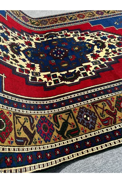 El Dokuma Taşpınar Halısı 177x318 Kırmızı Mavi %100 Yün 6 M2 Halı ! - 7
