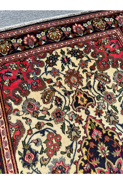 El Dokuma İran Kum Halısı 130x210 Lacivert Pembe Krem %100 Yün Sıfır İran Halısı - Resim 5