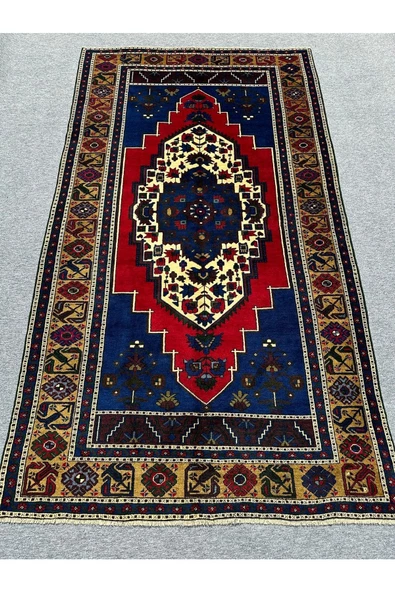 El Dokuma Taşpınar Halısı 177x318 Kırmızı Mavi %100 Yün 6 M2 Halı !