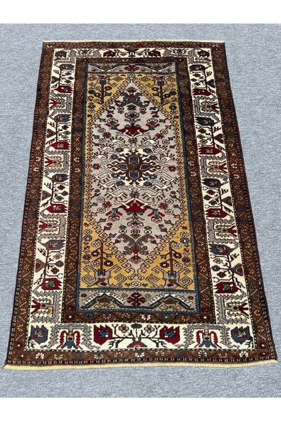 EL DOKUMA SIFIR YAHYALI HALISI 120X190 KREM KAHVE %100 YÜN KÖK BOYA HALI ürün görseli