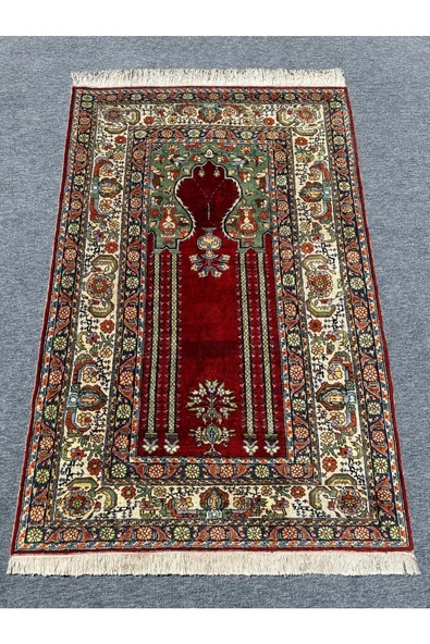 El Dokuma 120x180 Floş Ipek Kırmızı Seccade Sıfır Ince Büyük Namazlık !