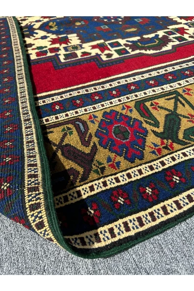 El Dokuma Taşpınar Halısı 177x318 Kırmızı Mavi %100 Yün 6 M2 Halı ! - 5