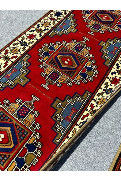 EL DOKUMA 85X200 VE 85X135 TAŞPINAR HALISI YEŞİL KIRMIZI KREM %100 YÜN SIFIR YATAK ODA TAKIMI - Resim 3