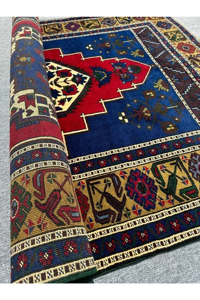 El Dokuma Taşpınar Halısı 177x318 Kırmızı Mavi %100 Yün 6 M2 Halı ! - 8