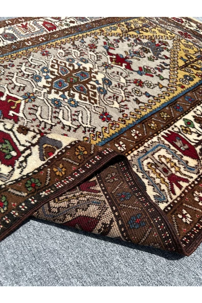 EL DOKUMA SIFIR YAHYALI HALISI 120X190 KREM KAHVE %100 YÜN KÖK BOYA HALI - Resim 6