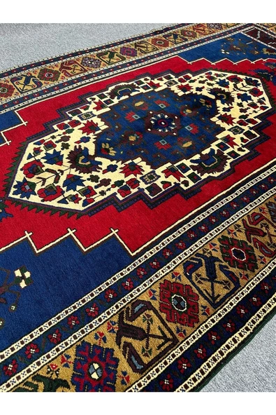 El Dokuma Taşpınar Halısı 177x318 Kırmızı Mavi %100 Yün 6 M2 Halı ! - 6