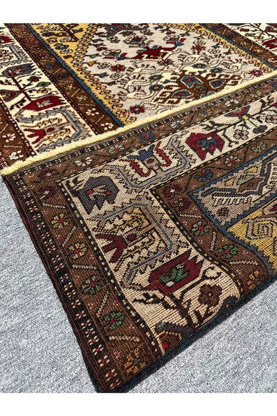 EL DOKUMA SIFIR YAHYALI HALISI 120X190 KREM KAHVE %100 YÜN KÖK BOYA HALI - Resim 5