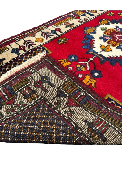 El Dokuma Sıfır Yahyalı Halısı Yolluk 79x380 Kırmızı Krem Lacivert Kök Boya Yolluk - Resim 6