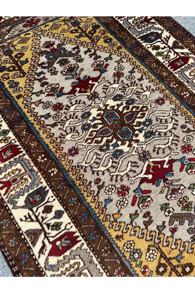 EL DOKUMA SIFIR YAHYALI HALISI 120X190 KREM KAHVE %100 YÜN KÖK BOYA HALI - Resim 3