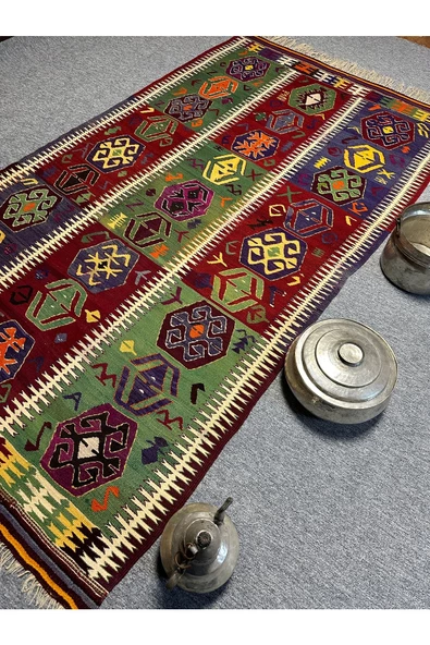 El Dokuması Kaş Barak Kilimi 146x263 Türk Motifleri Kök Boya Yörük Kilimi - Resim 6