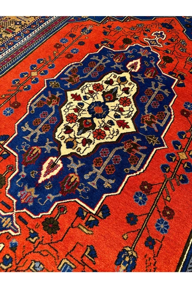 El Dokuma Sıfır Taşpınar Halısı 198x330 Kiremit Lacivert 6,5 M2 Salon Halısı - Resim 7