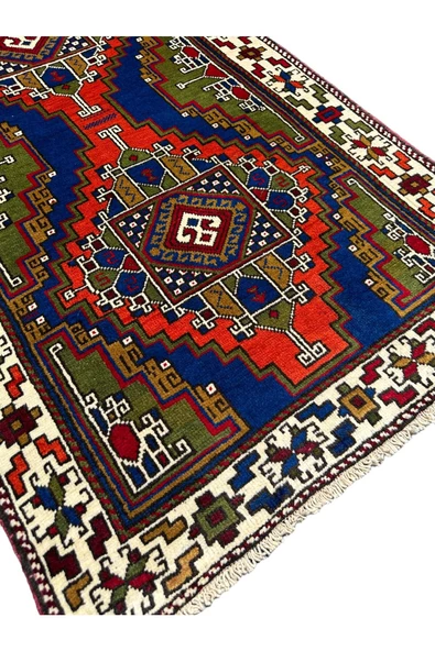 El Dokuma Kök Boya %100 Yün Yolluk 95x378 Kiremit Lacivert Taşpınar Halısı - Resim 3